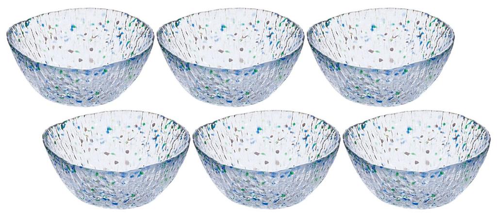 Aderia Shonai Craft Small Bowls, Clear, Maximum 13.4cm X 6.5cm High, Hana Tsuduri Design, Set of 6, Crystal Glass, Made In Japan, F-70250