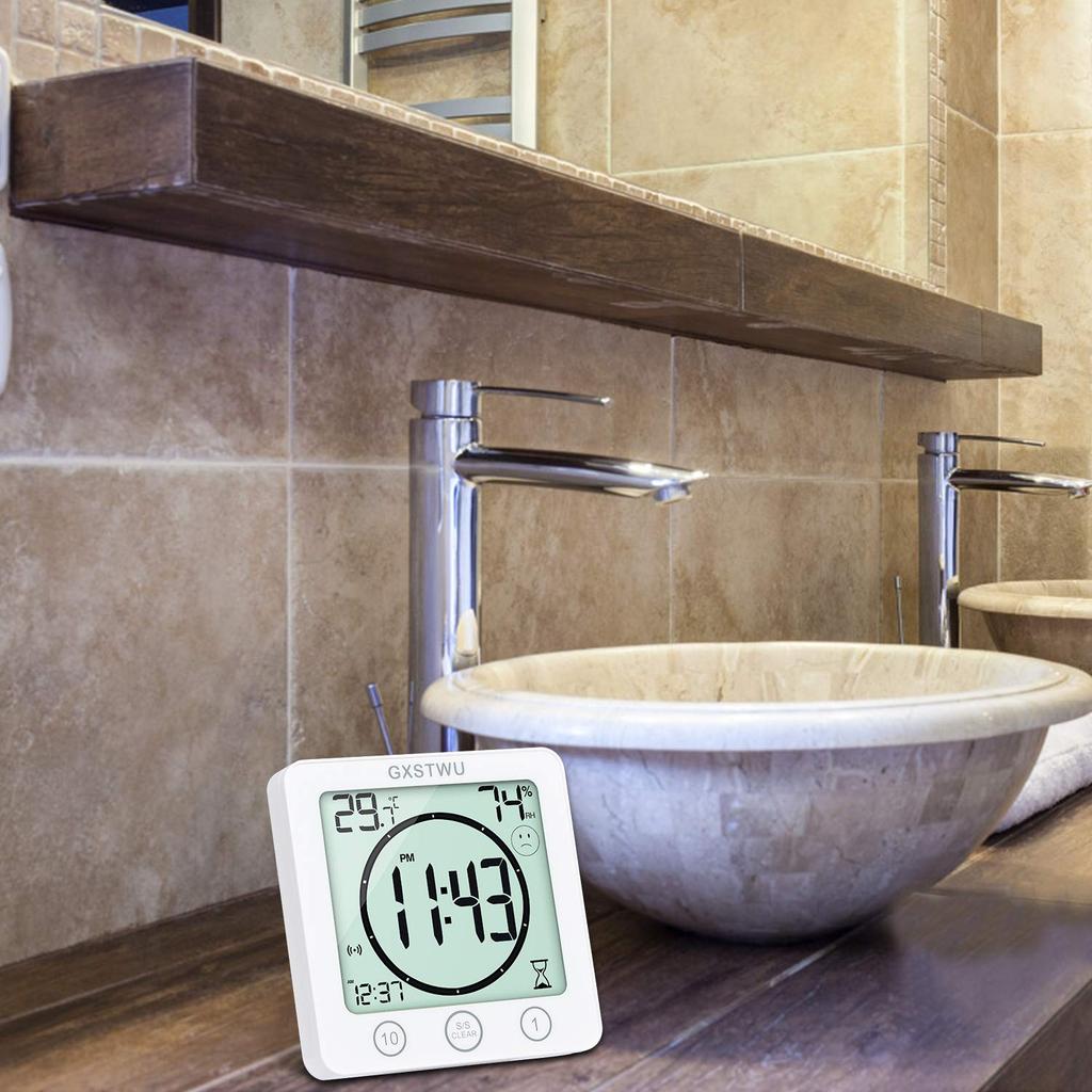 Waterproof Digital Clock with Timer, Thermometer and Hygrometer, Half-Body Bath Clock, Bath Clock with Heatstroke Prevention Function, Wall-Mounted or