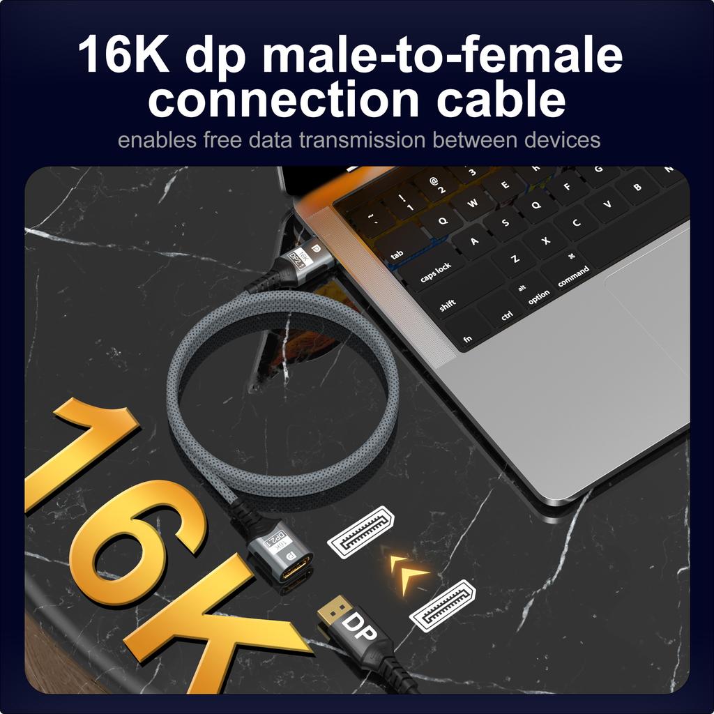 16K DisplayPort Verlängerungskabel, DP 2.1 Stecker auf Buchse Adapterkabel 54 Gbit/s, 16K@30Hz 8K@60Hz Kompatibel mit PC, Laptop, Monitor, TV, Projektor