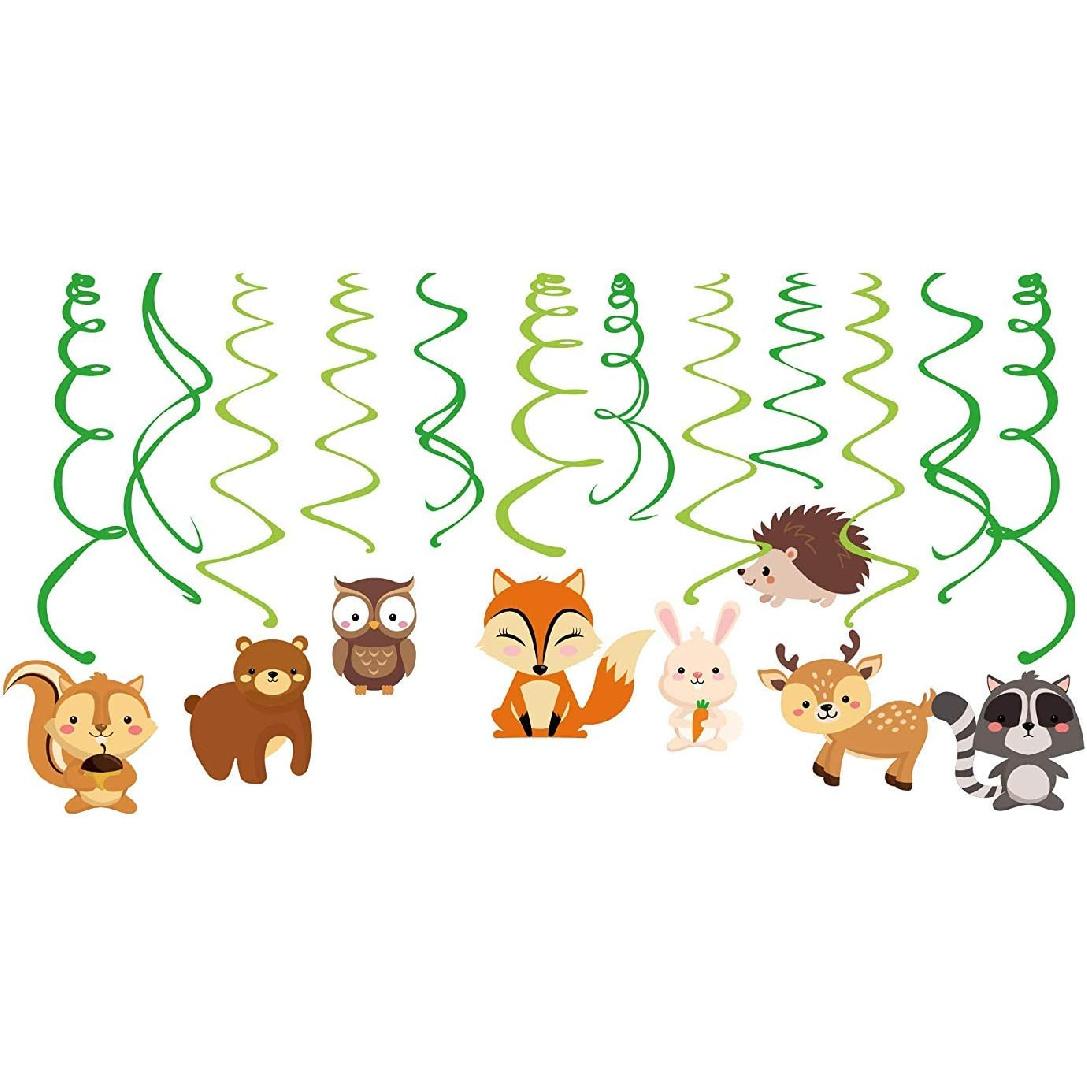 30Ct Woodland Animals Hanging Swirl Decorations, Forest Friends Birthday Party Supplies for Boy Girl Kids, Woodland Creatures Baby Shower Theme