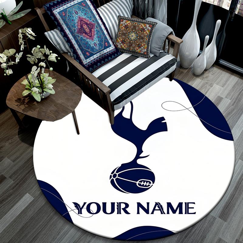 Custom Name,Tottenham Hotspur pattern round rug,Carpet Rug for Living Room Bedroom Playroom ,Non-slip Floor Mat,Holiday Gifts and Birthday Gifts.