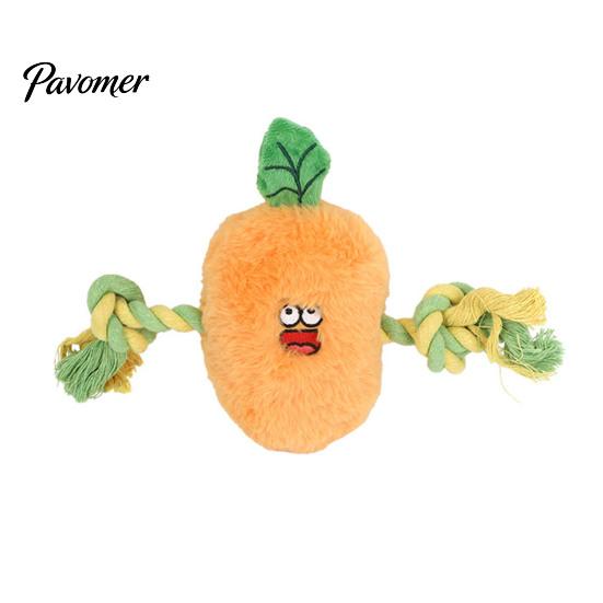 Aggressive Chewer Toy Stuffed Vegetable Dog Toy, Interactive Squeaky Chew Plush Carrot Eggplant Green Pepper with Rope Arm for Tug-of-war, Small