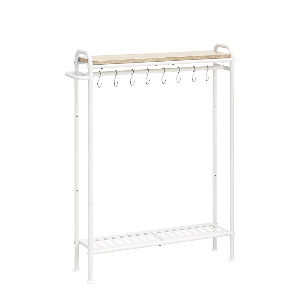 Sunny Point Console Display Side Storage Rack with Stylish Table, Entryway, Slim, Shelf, Table, Hooks, Space-Saving, (White)