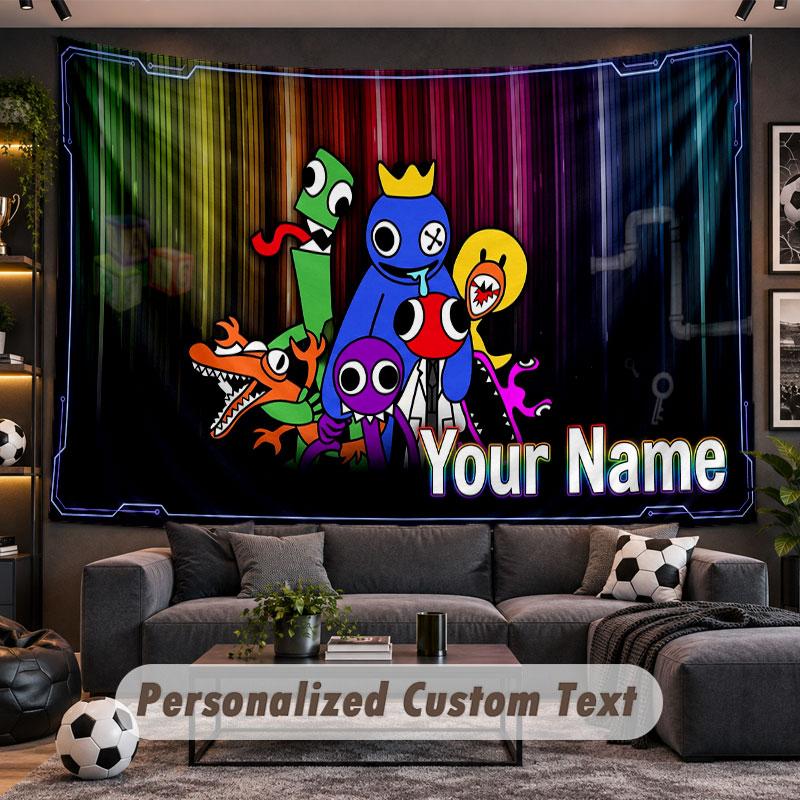 Wall Hanging Tapestry Custom NameRainbow Friends Pattern Personalized Printed Fabric Wall Decor