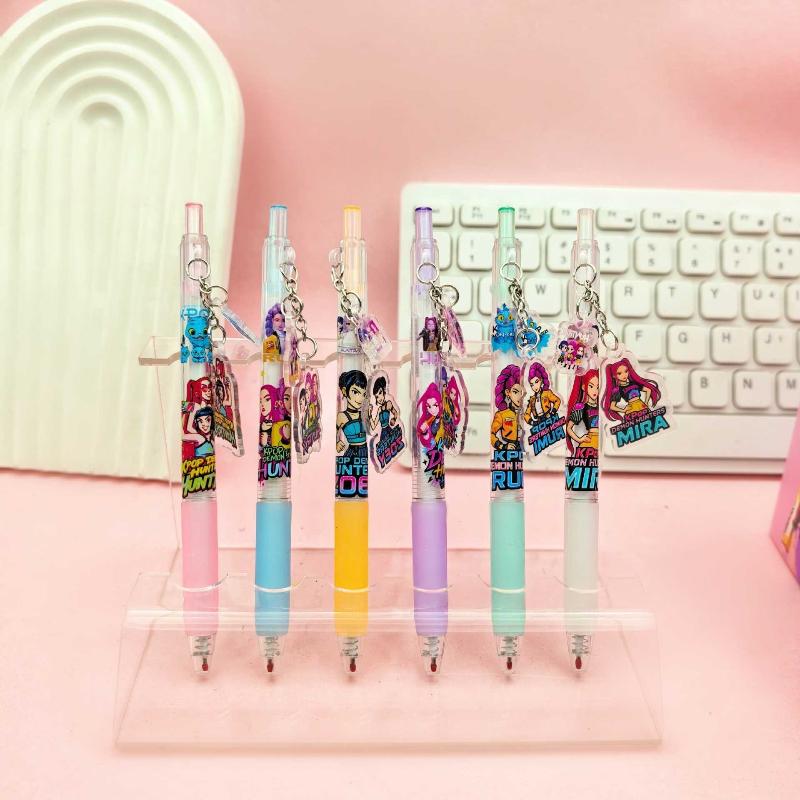 1/6/12 Peças Kpop Caçadores de Demônios Caneta Gel Estudante Escrita Desenho Caneta 0,5mm Caneta Pingente Acrílico Desenho Animado Papelaria Presentes de Natal
