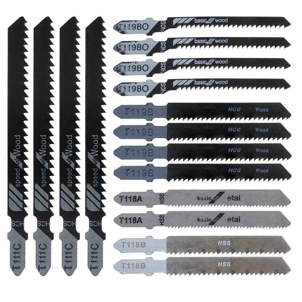 16Pcs Jigsaw Blades Set T-Shaft HCS Assorted Jig Saw Blades for Wood Plastic and Metal Cutting for Black & Decker Metabo Blades