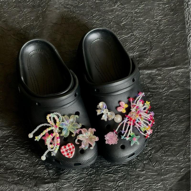 12Pcs Detachable Shoe Flower Shoe Charms Diy Colorful Butterfly Seaweed Bead Chain Shoe Buckle Hole Accessories For Girls