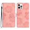 For iPhone 16 Pro Case Flower Design Leather Flip Phone Cover with Card Holder Wrist Strap