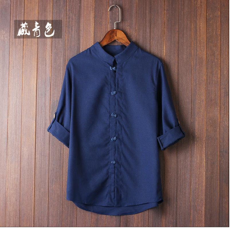 Men s Casual Three-quarter Sleeve Vintage Shirt M