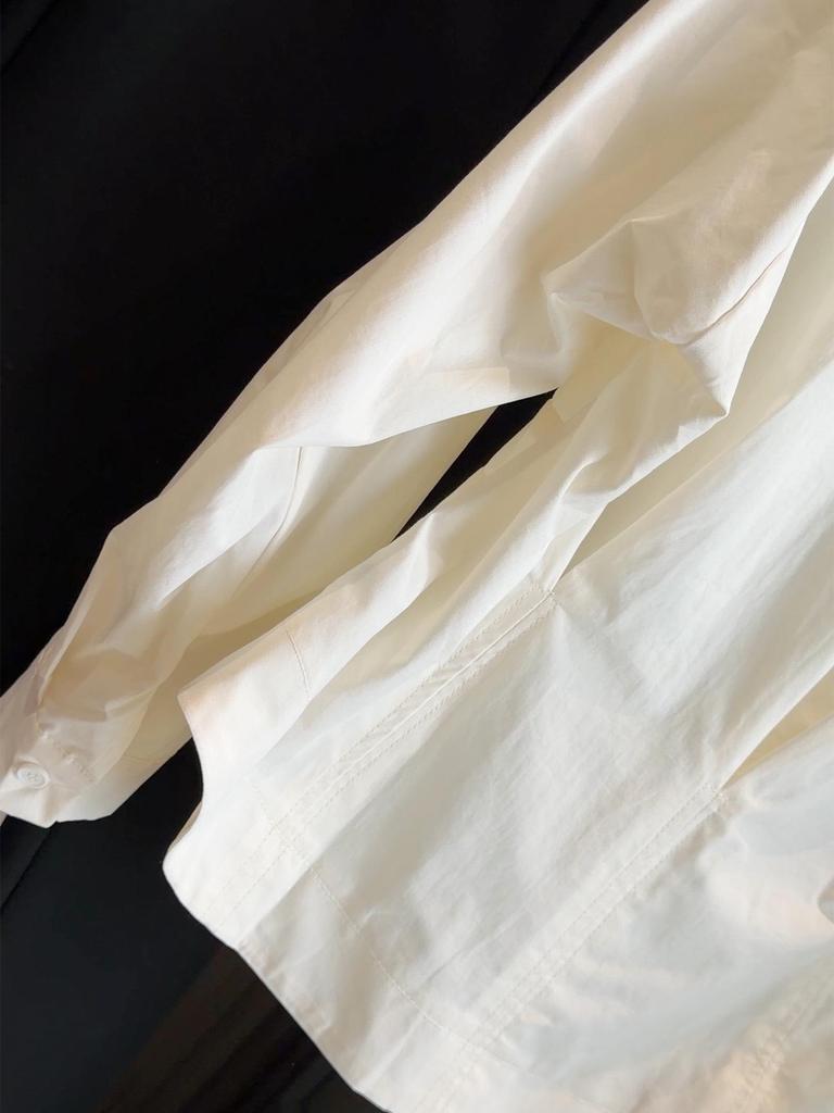 Women's Spring 2026 Stylish Pleated Waist-Cinched Straight Shoulder Shirt Top
