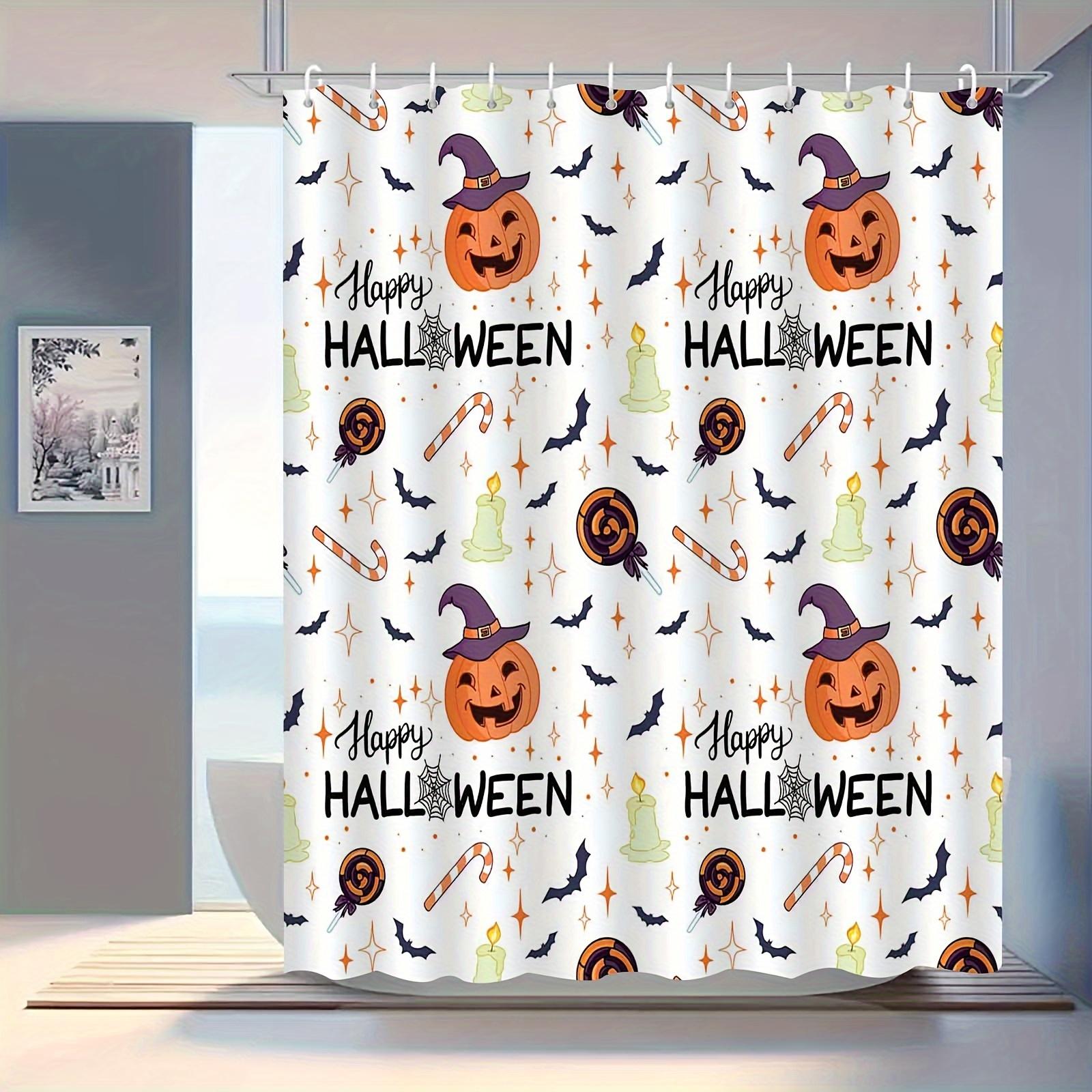 

Halloween Witch Hat & Pumpkin Shower Curtain, Waterproof & Anti-Fog Polyester, Knit Weave, Arts & Holiday Decor W60H190(CM)-1 Pcs