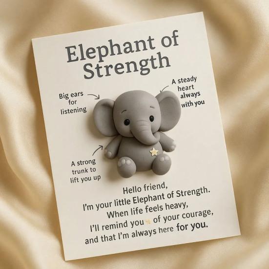 Pocket Friends of Hugs And Hope Mini Penguin Elephant Bear Highland Cow Ornament with Card Emotional Support Gift for Kids Women Men Loved Ones