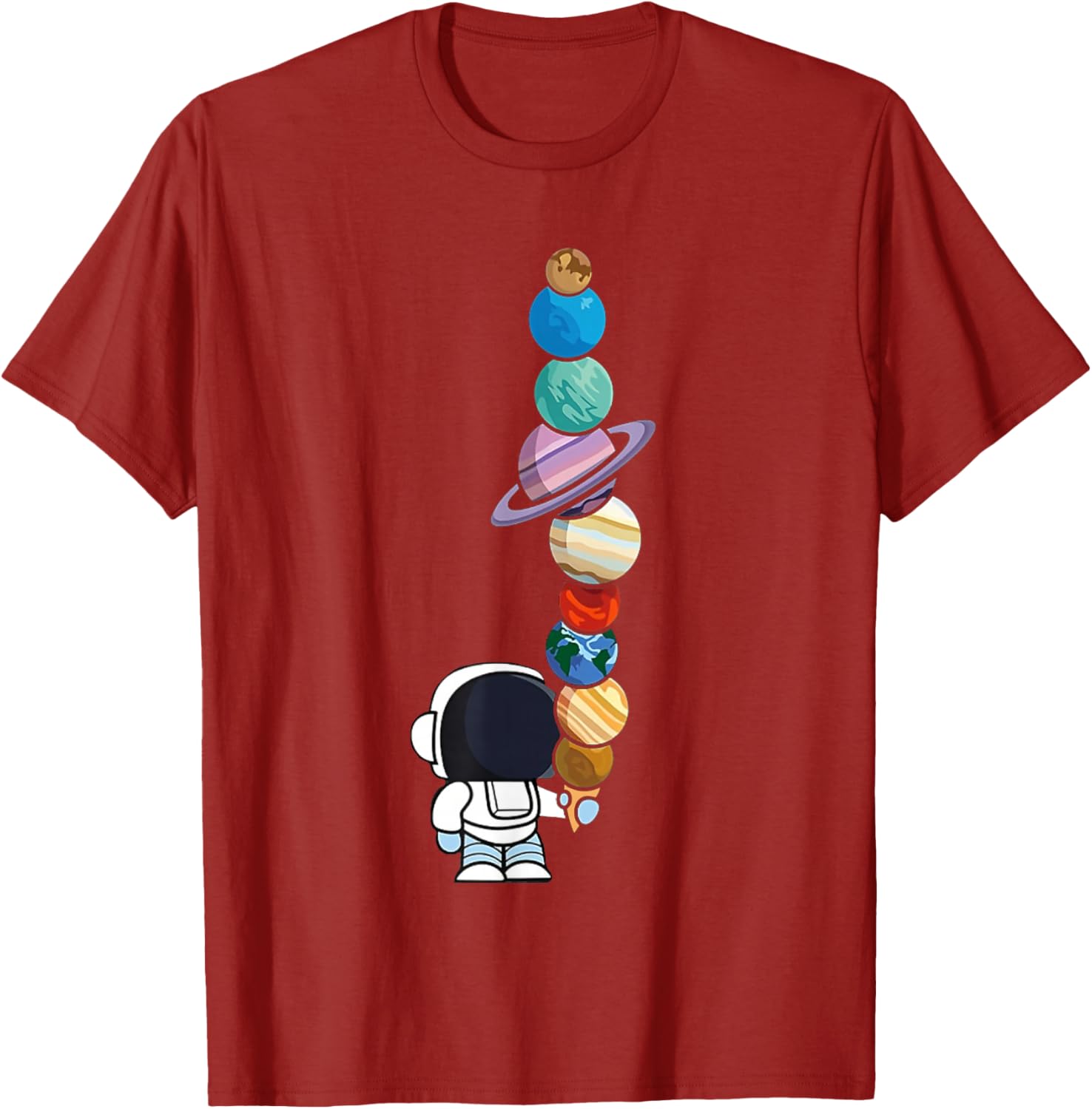 Astronaut Holding Planet Ice Cream Stack Graphic Tee Men Women Casual Cotton T-Shirt S