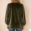 Women's Velvet V-Neck Zipper Long Sleeve Top, Fashion Casual Blouse