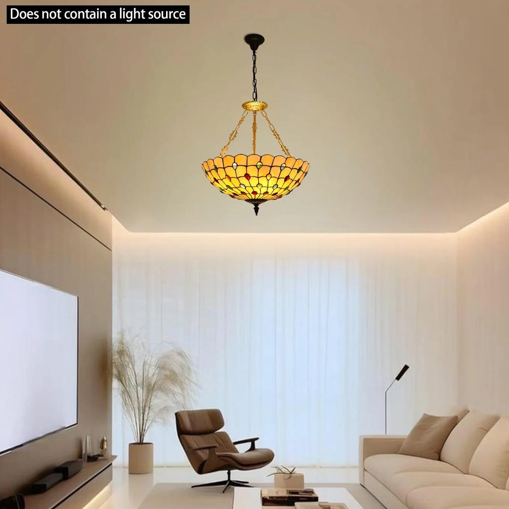Tiffany Style Ceiling Chandelier Light Fixture, 20In Peacock Design Stained Glass Pendant Lamp, Indoor Hanging Light E26 Holder