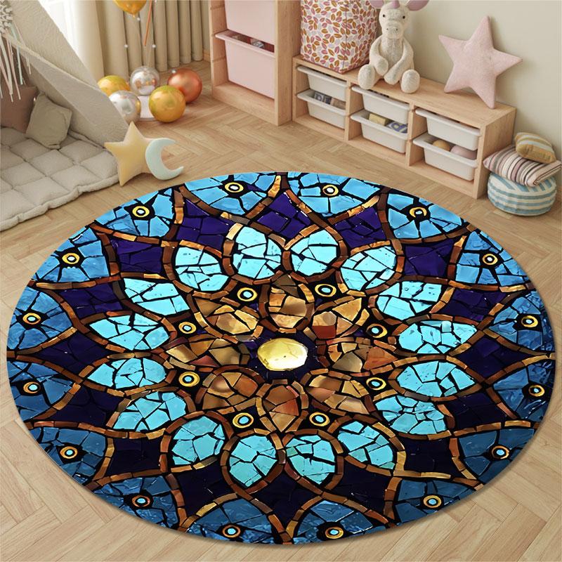 Trendy Round Gothic Multicolor Carpet, Non-Slip Floor Mat for Living Room