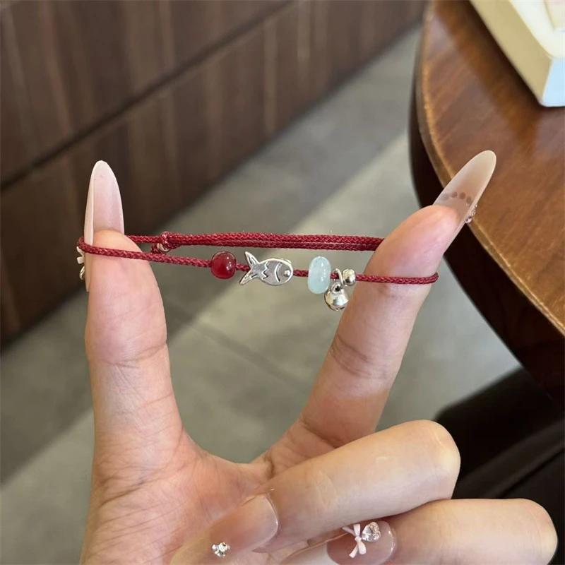 

Minimalist Dainty Red Cord Bracelet for Women Cute Small Fish Red Bead Adjustable Waterproof Friendship Wristband Jewelry Gift