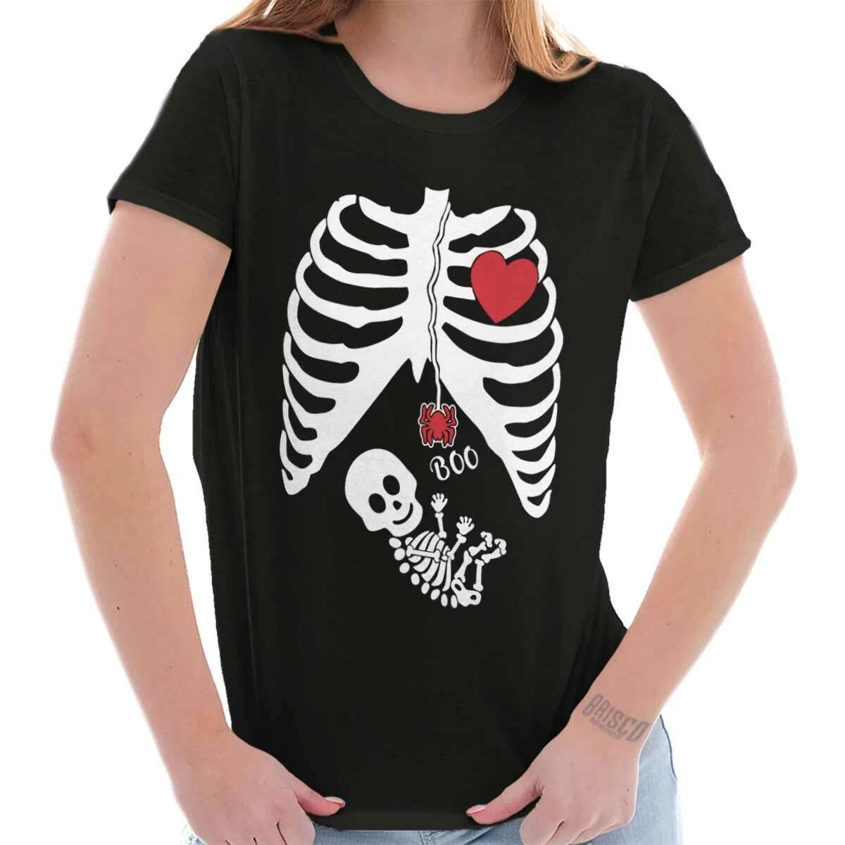 Spooky Halloween Maternity Skeleton Xray Womens Top Junior Graphic Tee XS