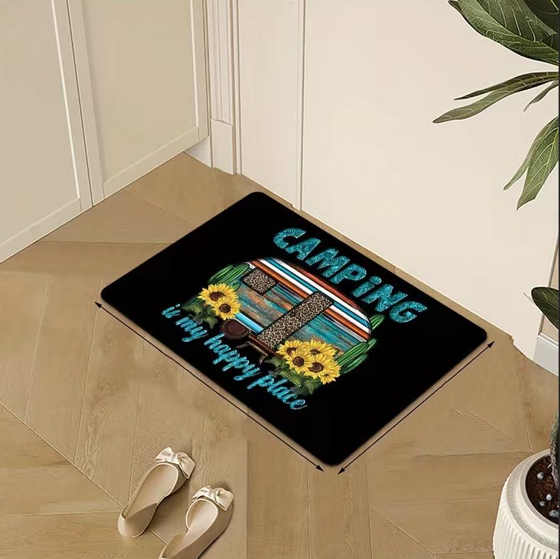 

Welcome Happy Campers Floor Mat Outdoor Indoor Dual Carpet RV Camping Vehicle Caravan Universal Door Mat Carpet Decorative Mat 40cm x 60cm