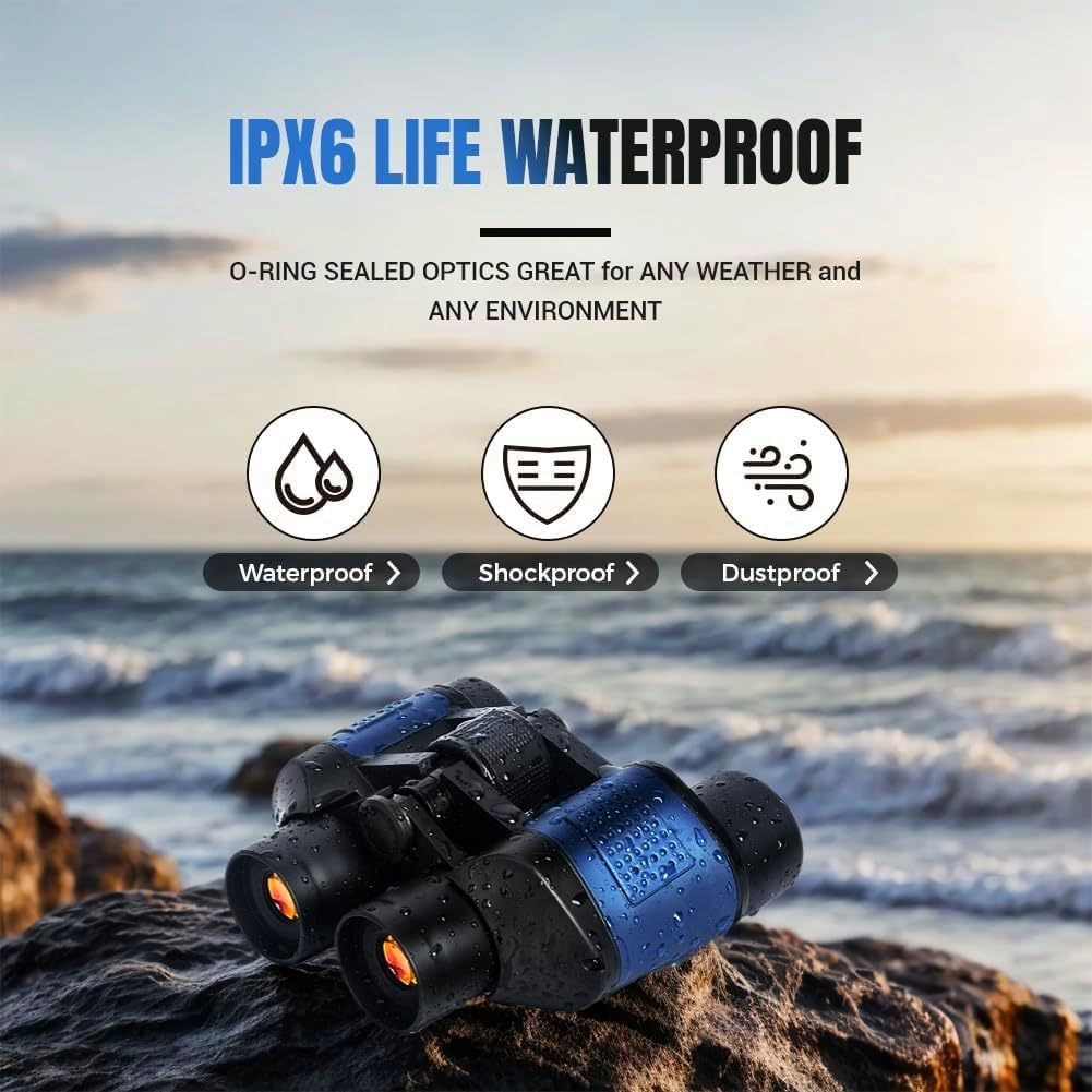60x60 Compact Binoculars for Adult with Low Light Vision,BAK4 Prism FMC Lens HD Professional Waterproof,High Powered Easy Focus,for Bird