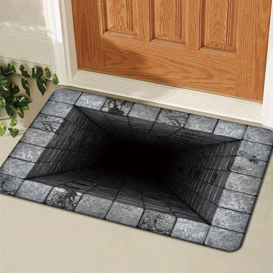 3D Optical Illusion Rug Realistic Visual Trap Doormat Endless Abyss Entrance Rug Non-Slip Floor Mat for Bedroom Bathroom Living Room