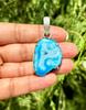 925 Sterling Silver Plated TURQUOISE BLUE Druzy Geode Agate Stone Pendant, Natural Gemstone, Healing, Chakra, Yoga, 7
