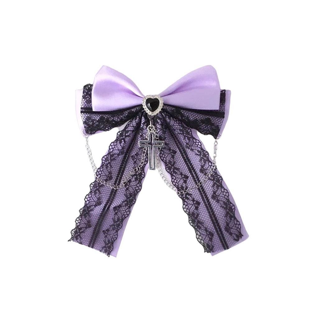 

Exquisite Lace Design Gothic Hair Clip Cute Bow Cross Pendant Bag Charm Lolita Hair Accessories Japanese Style Y2K Hair Clip фіолетовий