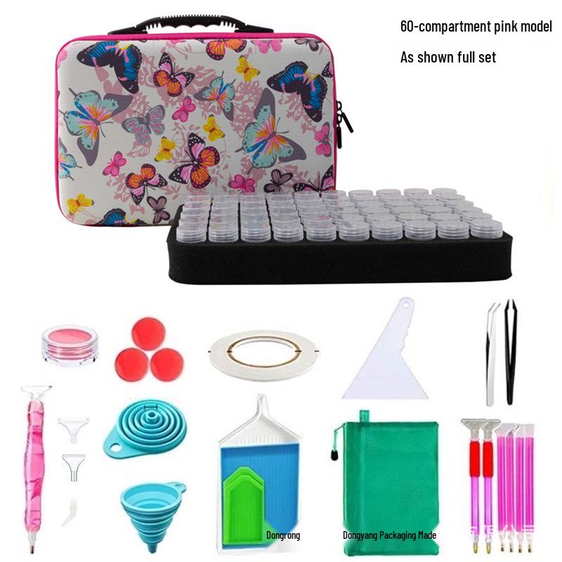 60-Grid Storage Bag for Diamond Painting Drills with Bottles and Dotting Tool Kit