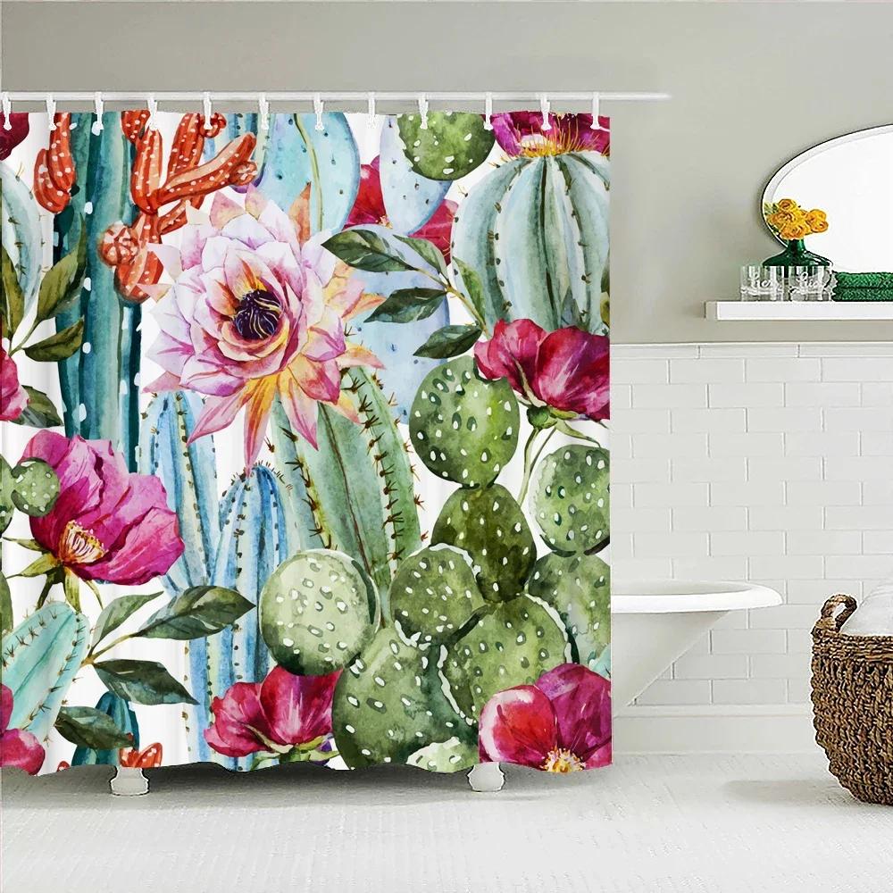 Cactus Shower Curtains Waterproof Polyester Fabric Shower Curtains Tropical Plants Bathroom Screen Curtain Home Decor 180X180cm