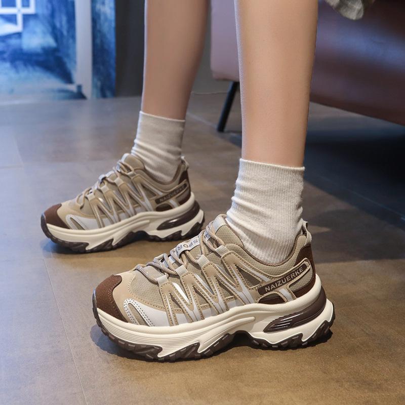 Faux leather dad shoes women's 2025 new autumn small thick-soled heightening casual sports shoes versatile running shoes