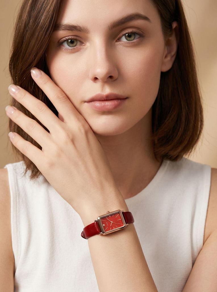 Gedi Rose Gold Small Quartz Watch with Silver Dial & Black Leather Strap