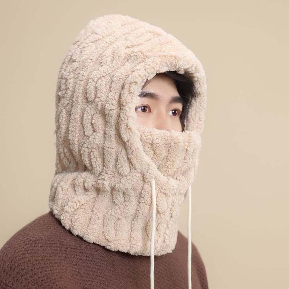 Solid Color Winter Pullover Cap Polyester Compact Cap Scarf Warmer Wrap Head Hat  Women