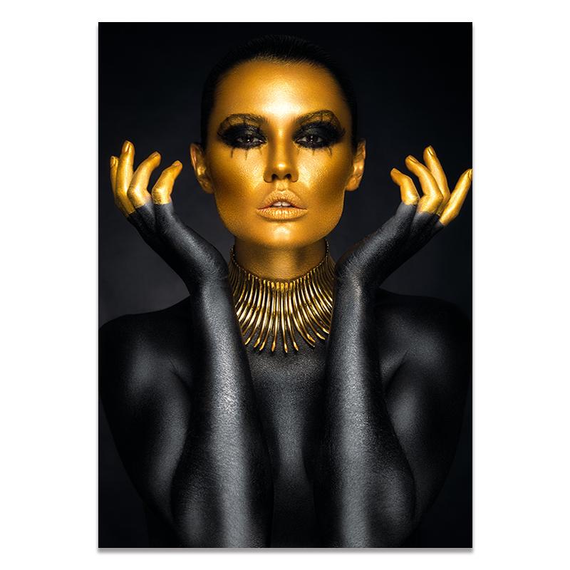 Frumoasă femeie neagră și aurie pictură pe pânză modă poster de artă africană Cuadros imprimare artă de perete pentru decorarea camerei de zi