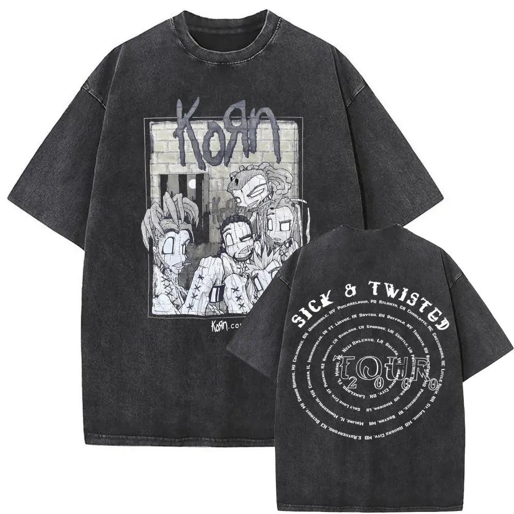 

Vintage Washed Korn Sick Twisted Tour Rock Band TShirt Unisexs Oversized Alternative Nu Metal Music Women And Unisex TShirt S