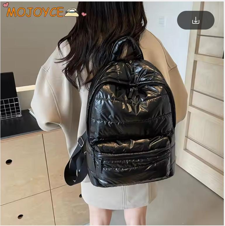 Winter Puffer Students School Bags Large Capacity Down Padded Backpack Solid Color Casual Bookbag Adjustable Strap Teen Rucksack