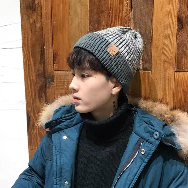 Hat men's winter knitted wool hat thickened damp velvet warm windproof green winter men's cold cotton hat
