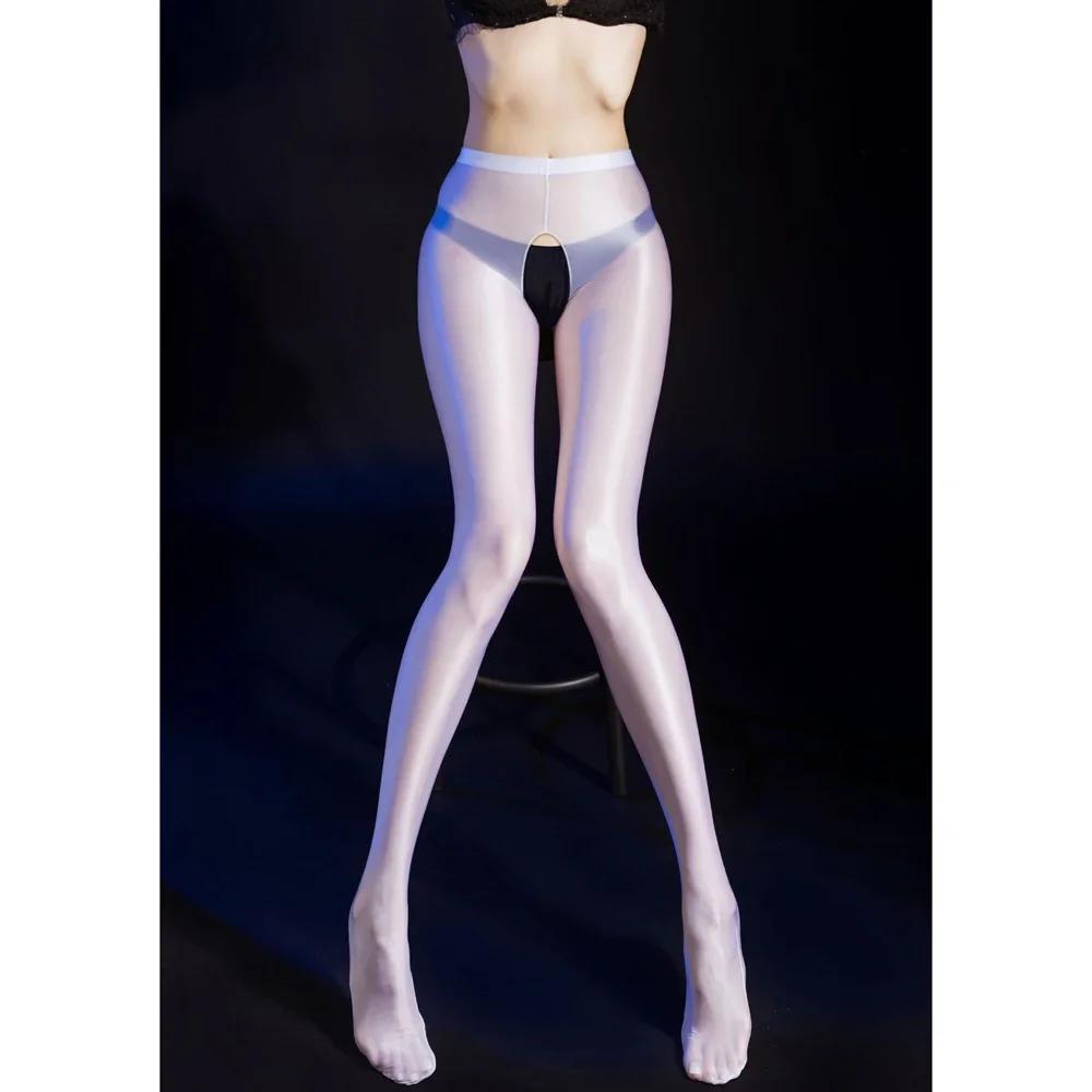 Sexy Glänzend Eng Offener Schritt Strumpfhose Strumpfhosen Heiß Transparente Leggings Strumpfhose Club Tanz Lingerie Damenmode Ootd