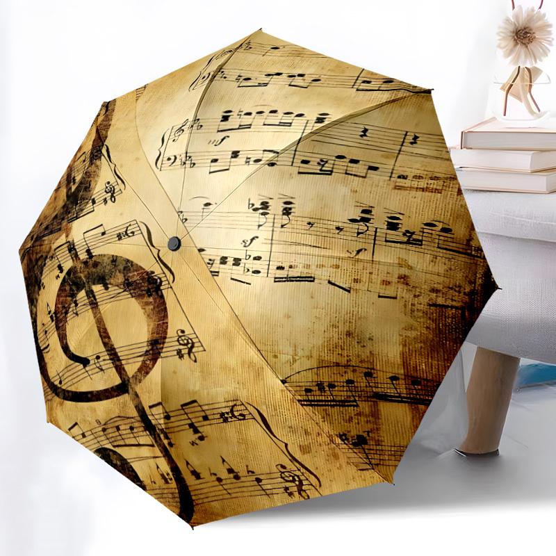 1pz Ombrello Pieghevole Automatico con Note Musicali, Telaio Robusto in Ferro a 8 Stecche, Ombrello da Viaggio Compatto per Donna e Uomo 004