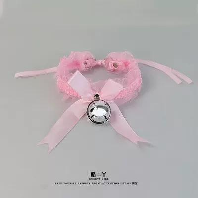 Lace Bell Choker Neck Collar with Wristband, Cute Cat Ear Maid Style Clavicle Chain Fashion Accessories
