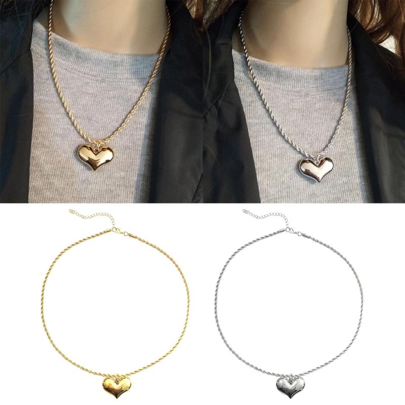 Sweet Heart Pendant Necklace Fashion Statement Choker Simple Braided Rope Collar Necklace Party Jewelry Clavicle Chain