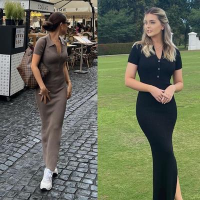 Summer New Style Solid Colors Leisure Versatile Sports Dress Polo Collar Contrast Color Slim Long Dress