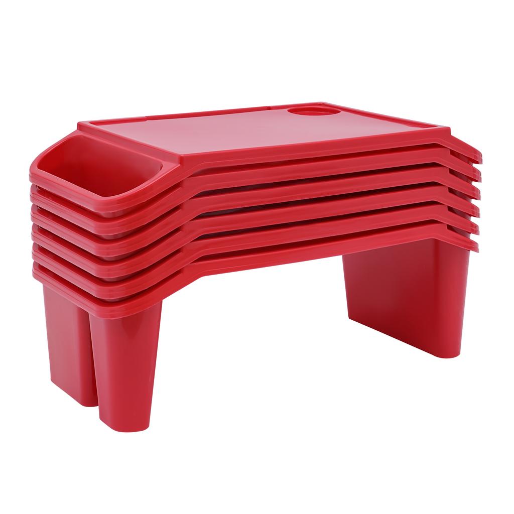 6 Peças Bandeja de Colo Infantil, Bandejas de Plástico para Café da Manhã e Laptop com Bolsos Laterais, Mesa de Colo Portátil para Família, Escola, Aula