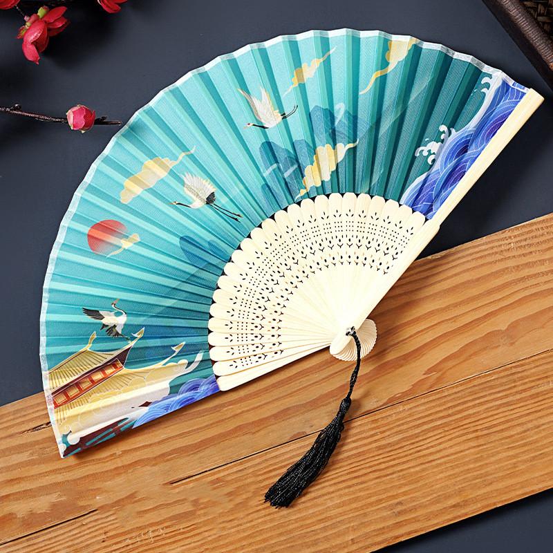Ventaglio Pieghevole Decorativo In Bambù Con Nappe, Ideale Per Rinfrescarsi In Estate, Regalo, 3 Pezzi