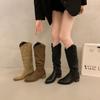 Autumn Suede Thick Heel Stack Tall Boots 2025 New Knight Boots Western Mouth Brown V Boots Women