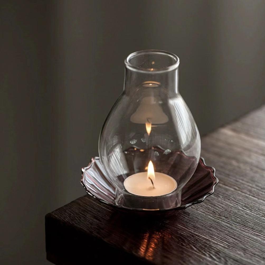 Zen Inspired Glass Candle Holder Retro Windproof Candlestick for Candles Home Desktop Ornament Minimalist Candlestick Room Decor