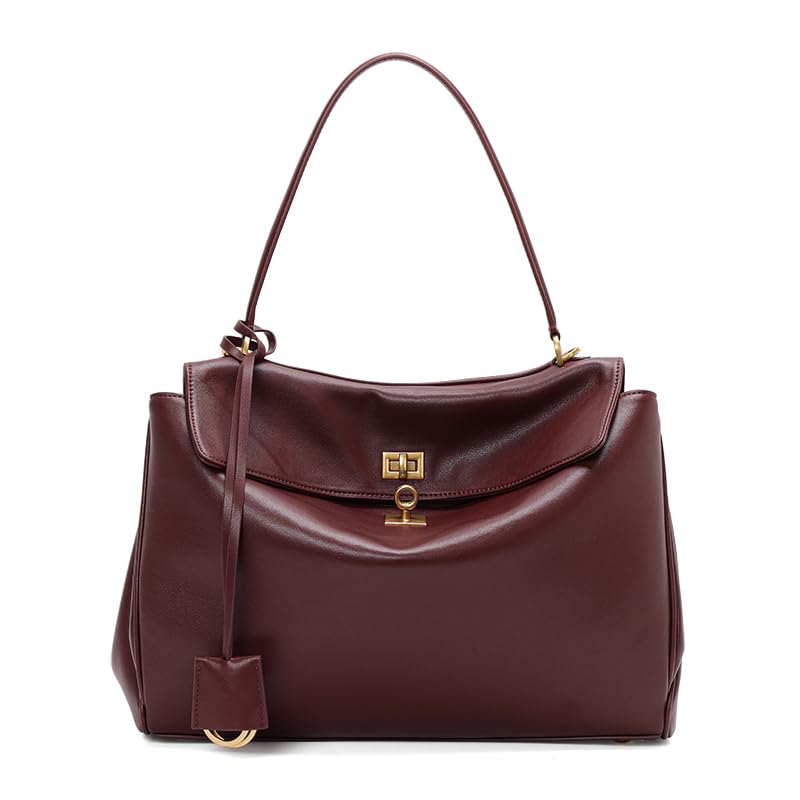 Ekte kuskinn damehåndveske, enkelt skulderstropp crossbody klaff med knapp, stor kapasitet hobo-veske