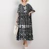 Neues Sommerliches Blumen-Maxikleid für Damen Übergröße Vintage-Stil Locker O-Ausschnitt Kurzarm Urlaubs-Kleid