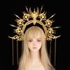 Gothic Lolita Halo Punteggiato Fascia per Capelli Corona Dea del Sole Fascia per Capelli Tiara Regina Anna Festa di Halloween Natale Filo d'Angelo Barocco