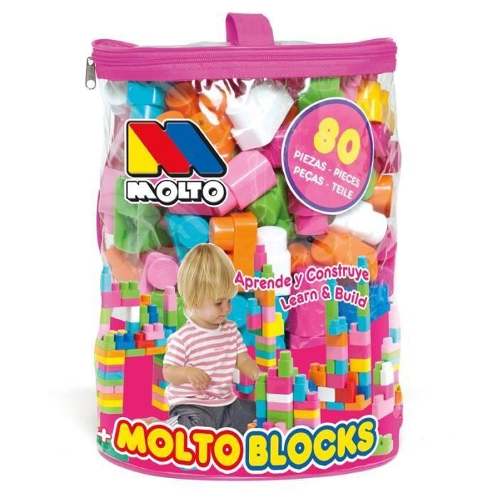 Byggeleke - MOLTO - Pose med rosa klosser 80 stk - Plast - Blandet - Fra 3 år