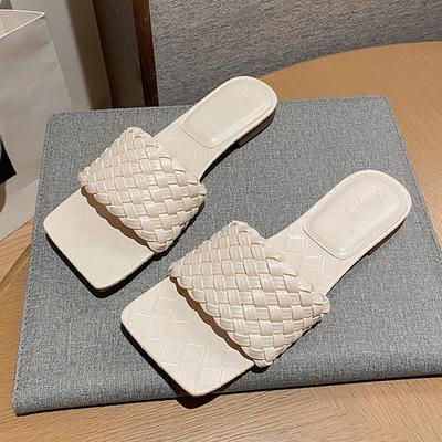 Fashion 2025 Luxury Knitted Leather Shoes Femme Summer Slippers Cross Weave Flat Sandalias Mujer Open Toe Slides Clogs Woman Flip Flops